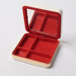 Vintage Wells Earring Nest Jewelry Box Cream Faux‎ Leather Red Velvet Mirror MCM